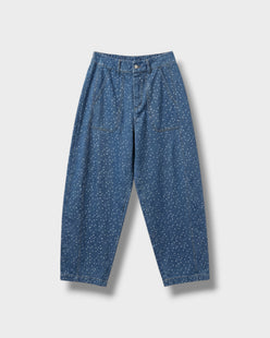 Pantalon barrel denim à pois