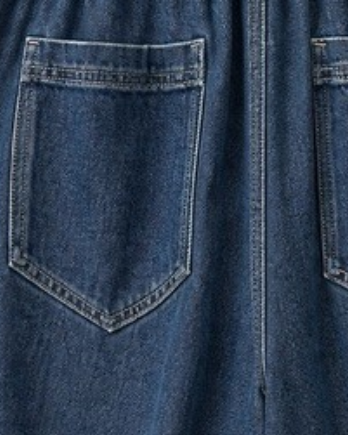 Pantalon ballon denim — détail de la poche et des surpiqûres