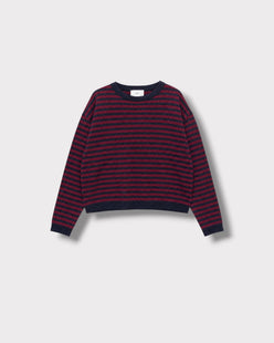 Pull Marinière Violette Marine & bordeaux à plat