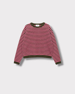 Pull Marinière Violette Rose & kaki à plat