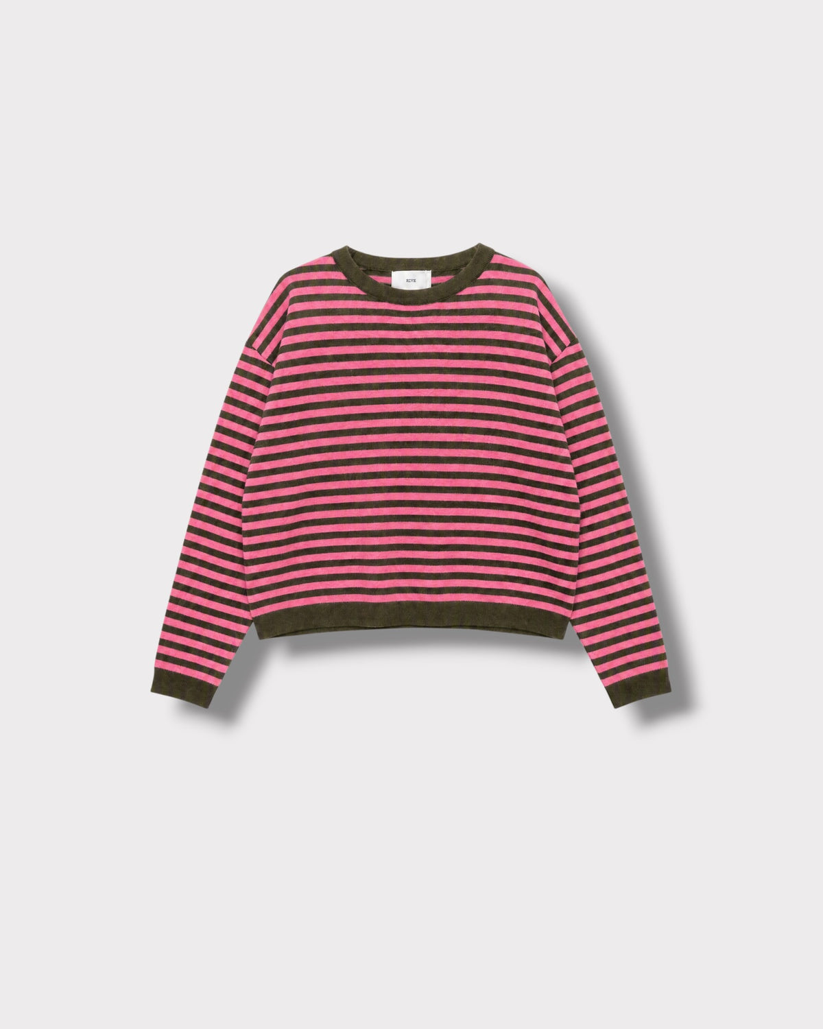 Pull Marinière Violette Rose & kaki à plat