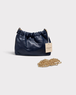 Sac cuir Mona Marine notte avec chaîne dorée