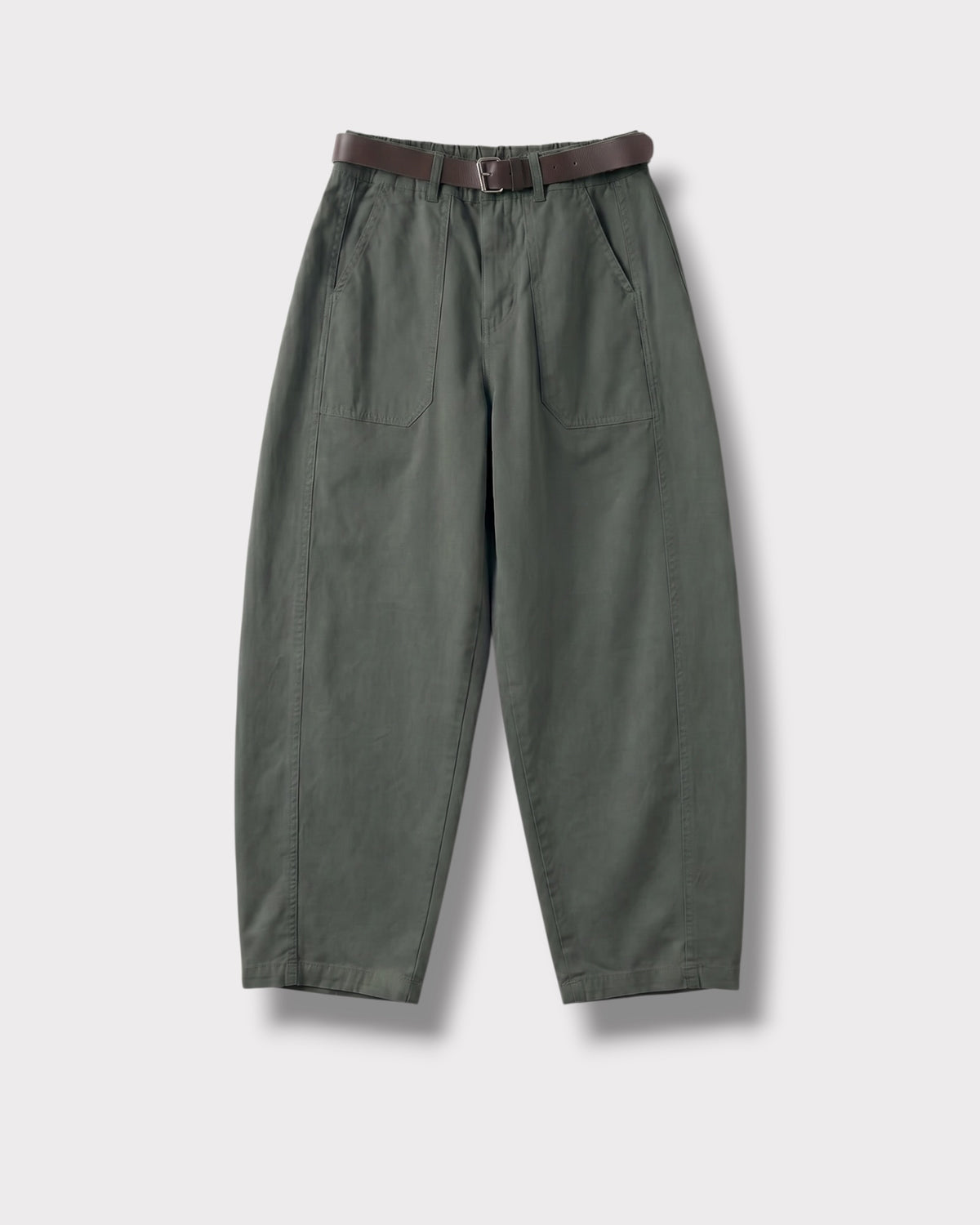 Pantalon Barrel en toile Kaki sottobosco à plat