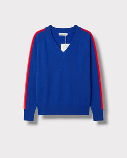 Pull rainbow col V bleu-electrique — à plat