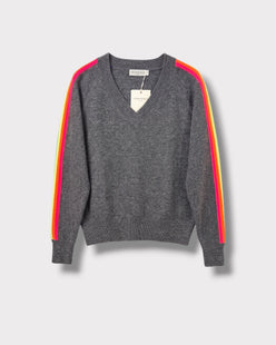 Pull rainbow col V gris — à plat
