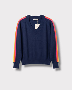Pull rainbow col V marine — à plat