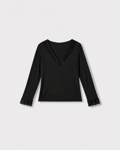Seconde peau col V — Noir — vue à plat