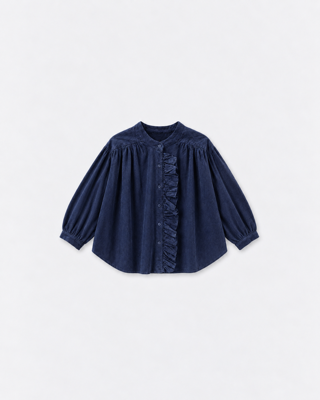Blouse Fanny velours Bleu indaco à plat sur fond gris