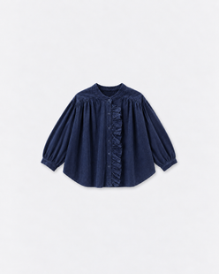 Blouse Fanny velours Bleu indaco à plat sur fond gris