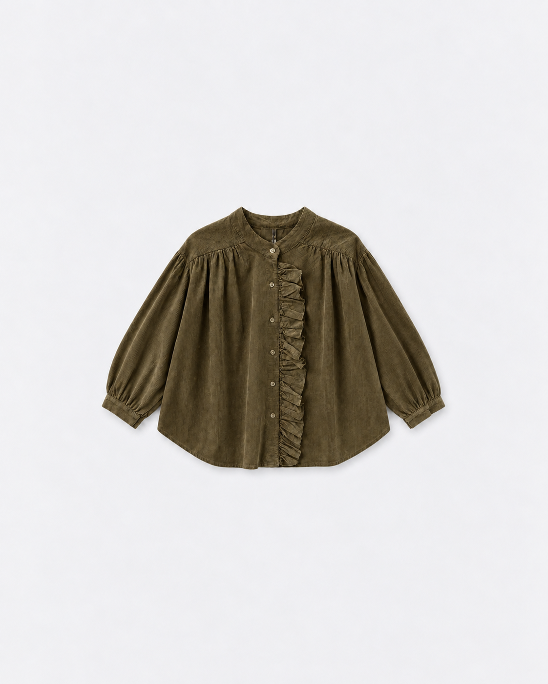 Blouse Fanny velours Kaki hunter à plat sur fond gris