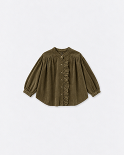 Blouse Fanny velours Kaki hunter à plat sur fond gris
