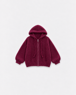 Gilet Capucine Bordeaux grenata — à plat sur fond gris