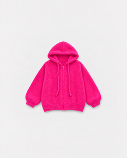 Gilet Capucine Rose fluo — à plat sur fond gris