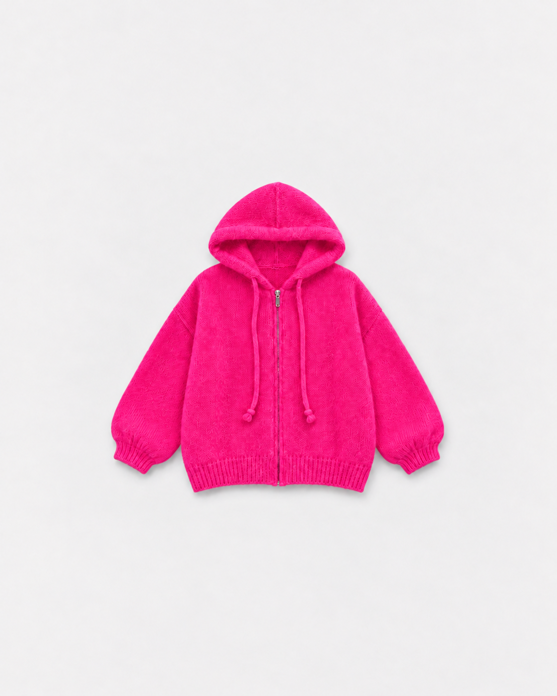 Gilet Capucine Rose fluo — à plat sur fond gris