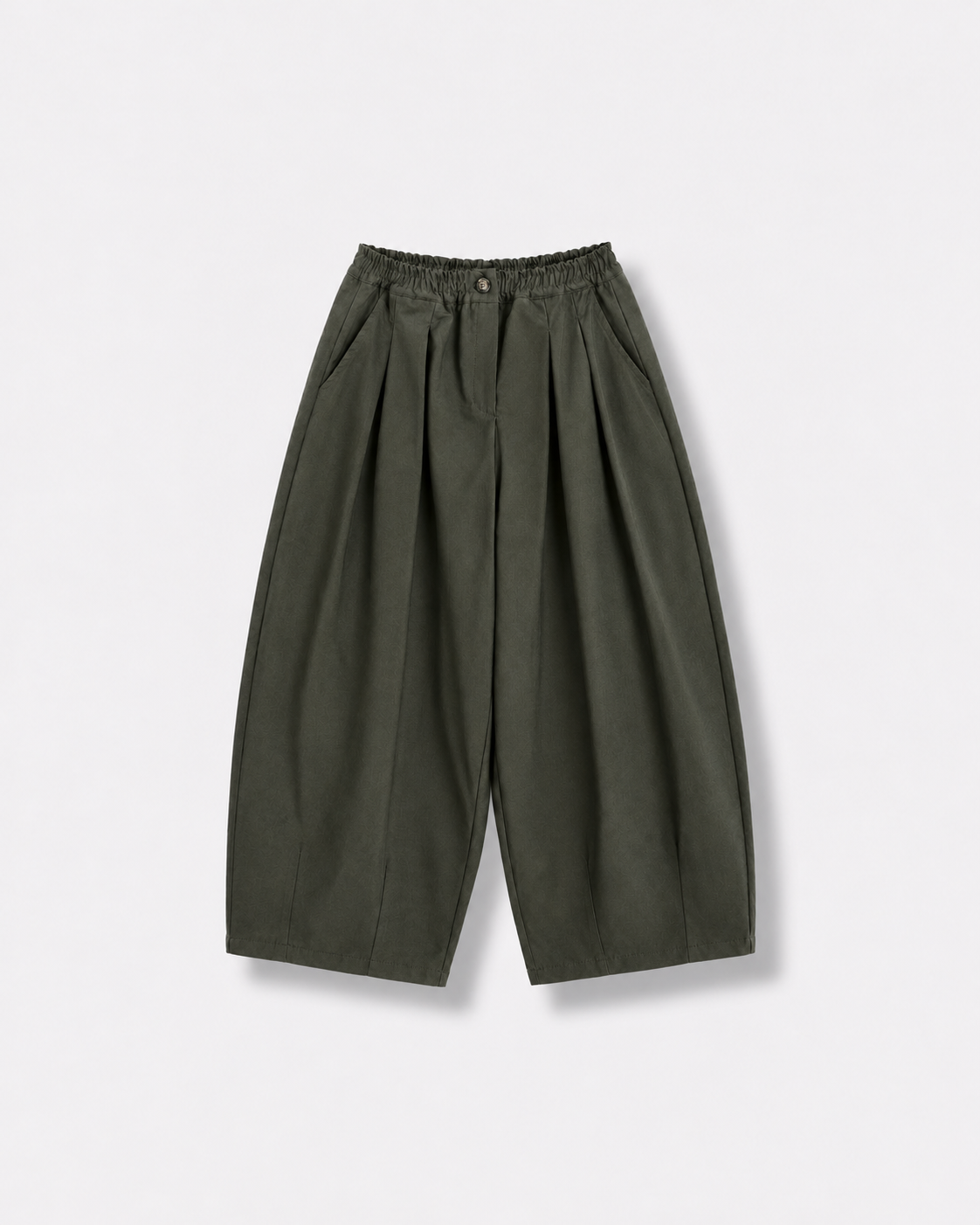 Pantalon balloon Iris Kaki sottobosco à plat sur fond gris