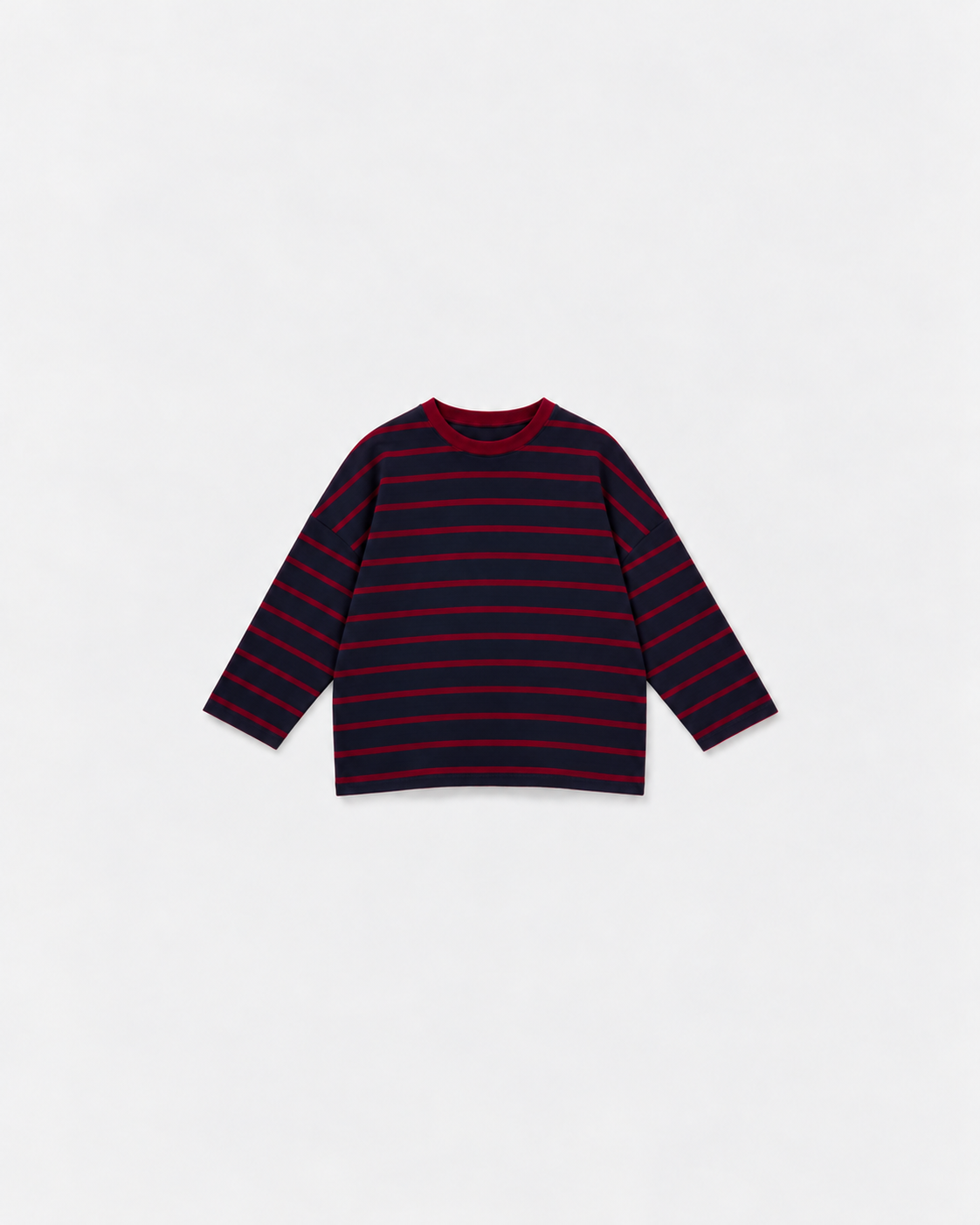 Tee-shirt Marinière Gaston Marine & rouge à plat sur fond gris