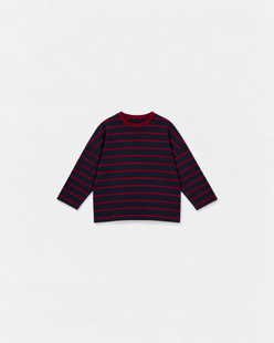 Tee-shirt Marinière Gaston Marine & rouge à plat sur fond gris