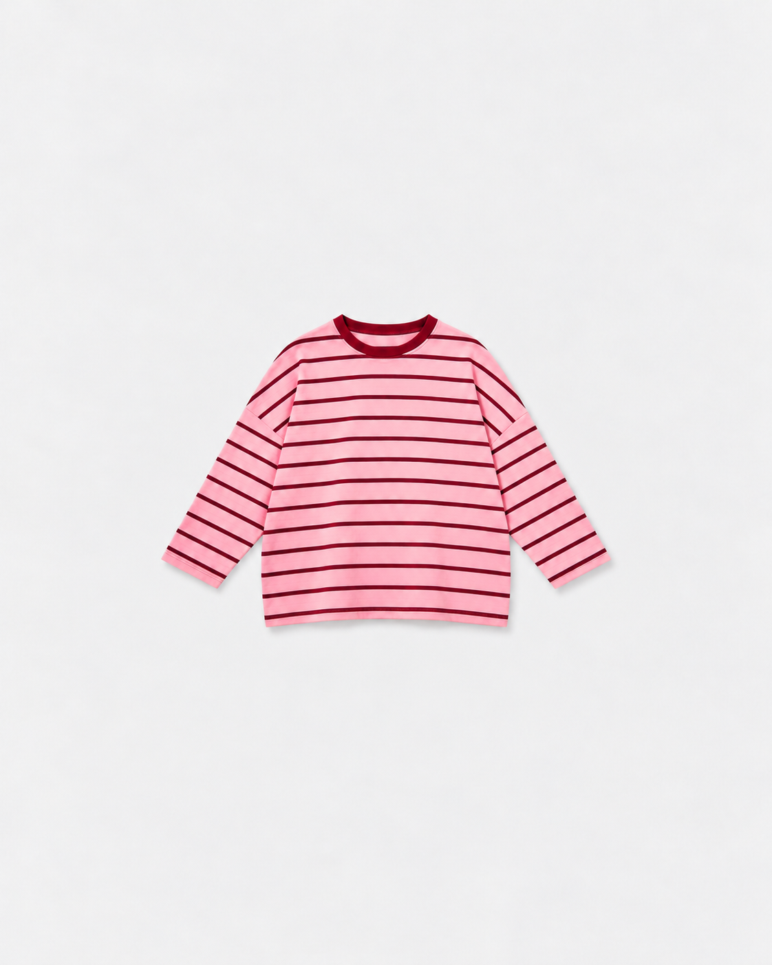 Tee-shirt Marinière Gaston Rose & bordeaux à plat sur fond gris