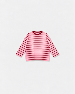 Tee-shirt Marinière Gaston Rose & bordeaux à plat sur fond gris