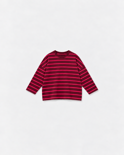 Tee-shirt Marinière Gaston Rouge & rose à plat sur fond gris